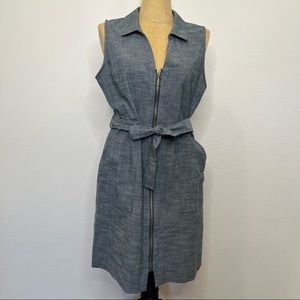 Sharagano Chambray Denim Full Zip Tank Top Dress size 16